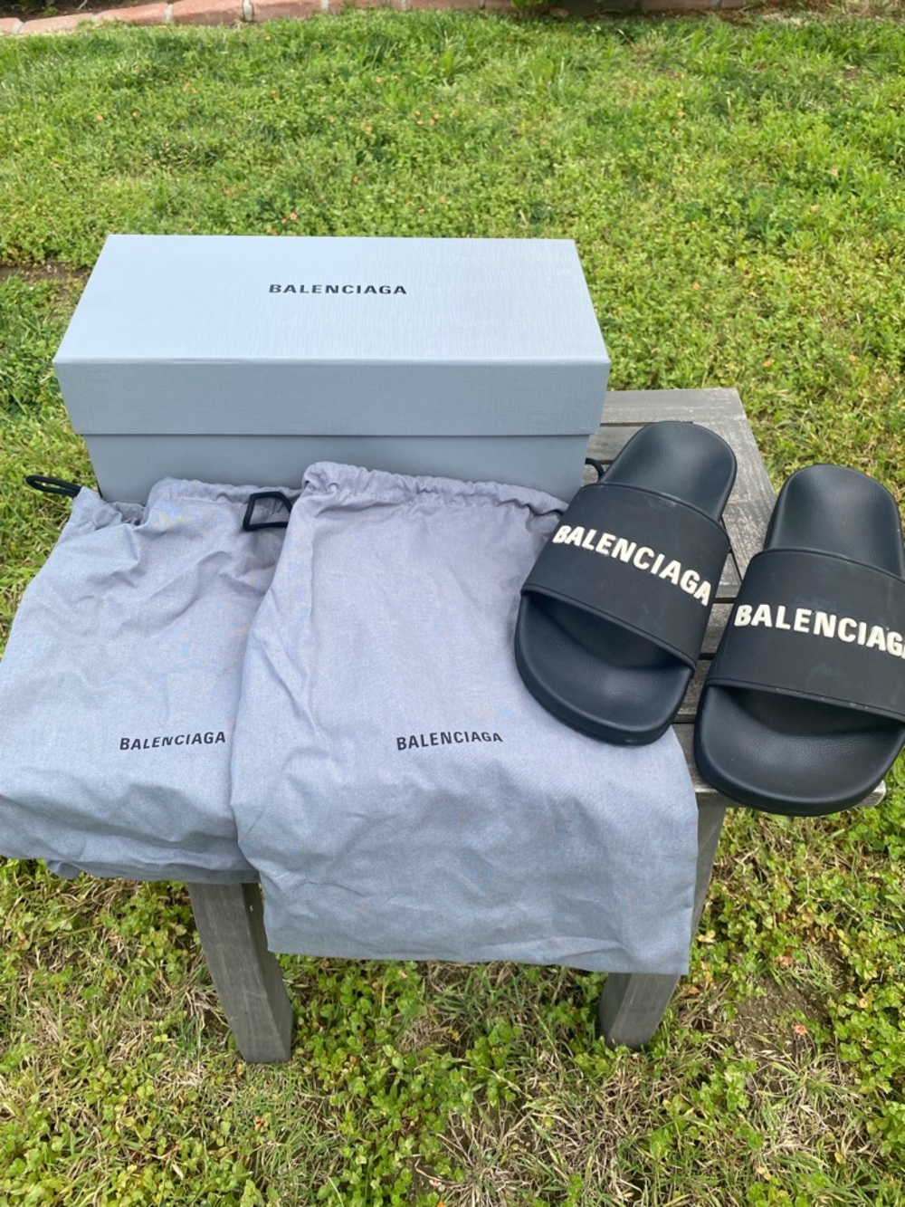 Balenciaga Black Logo Slide Sandals with Dust Bags